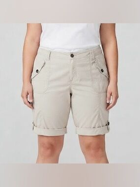 Suko Plus Roll Tab Casual Utility Shorts Plus Size 20 Beige Khaki Pockets